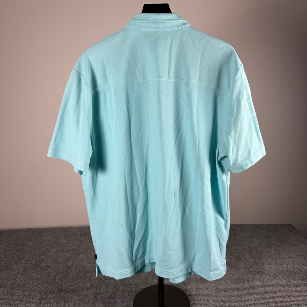 Tommy Bahama Mens XXL IslandZone Supima Cotton Pique Button Down Shirt Aqua Blue - Picture 2 of 10